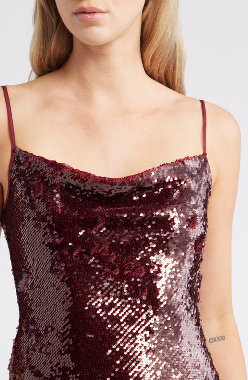 Julia Jordan Sequin Cowl Neck Maxi Cocktail Dress In Burgundy