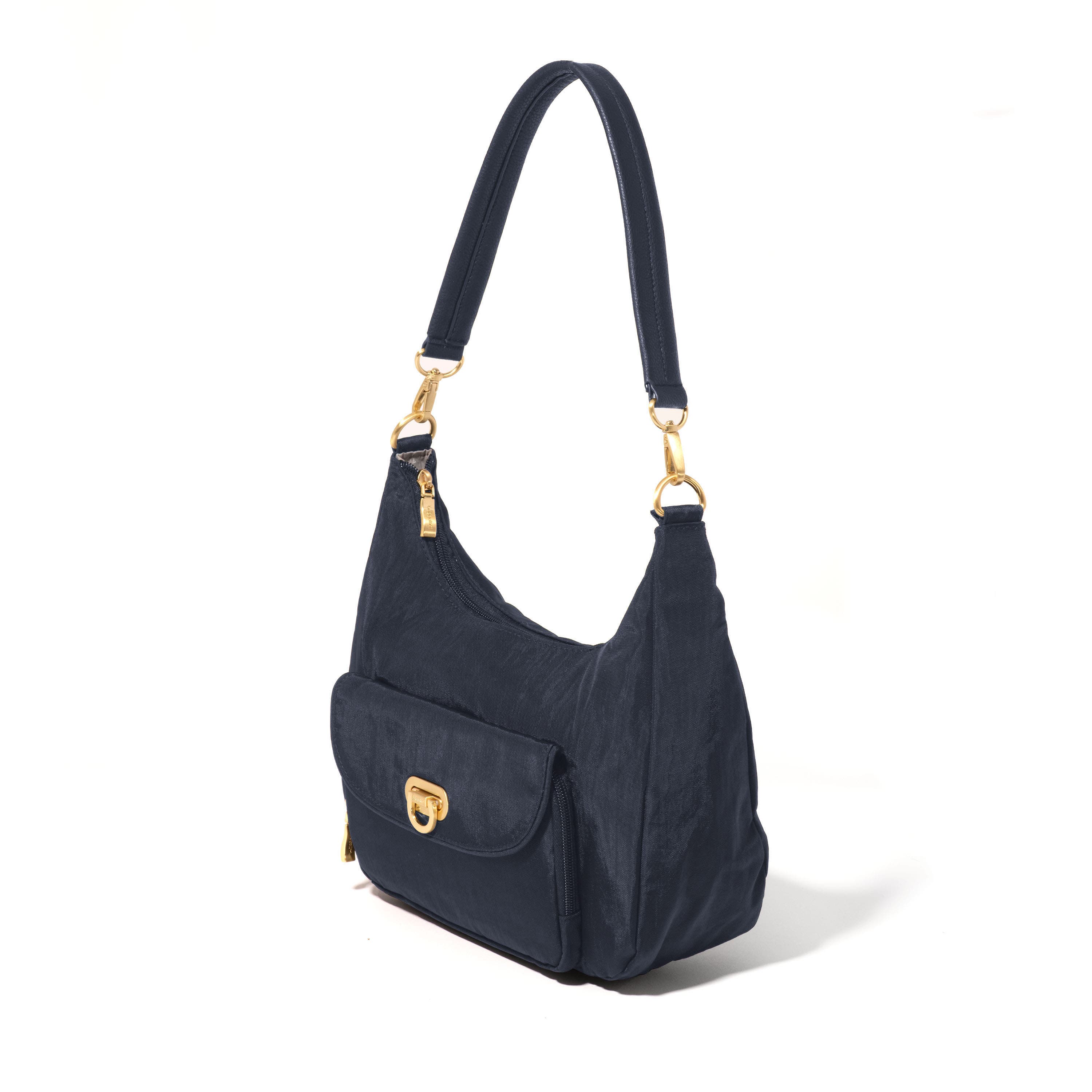 Coastal Flip Lock Half Moon Bag, Alternate, color, French Navy W/ Gold Hardware