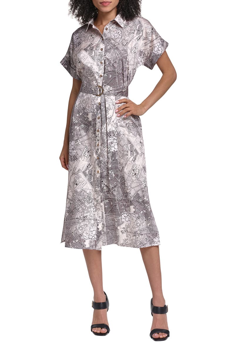 Scarf Print Twill Midi Shirtdress, Main, color, BIRCH ESPRESSO