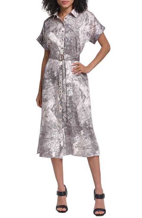 Scarf Print Twill Midi Shirtdress