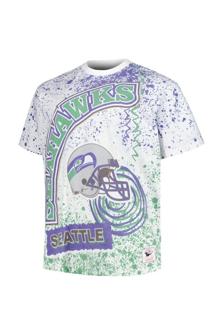 Men's Mitchell & Ness White Seattle Seahawks Big & Tall Allover Print T-Shirt, Alternate, color, White