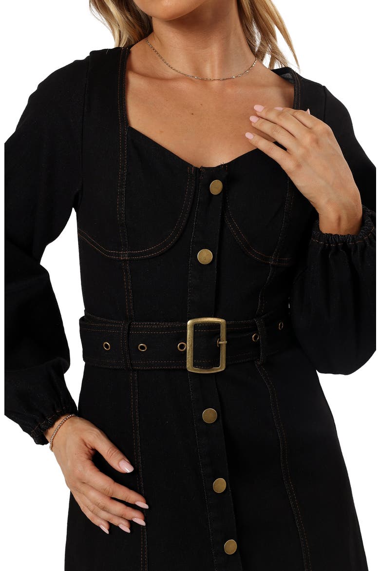 Mateo Long Sleeve Belted Denim Maxi Dress, Alternate, color, BLACK