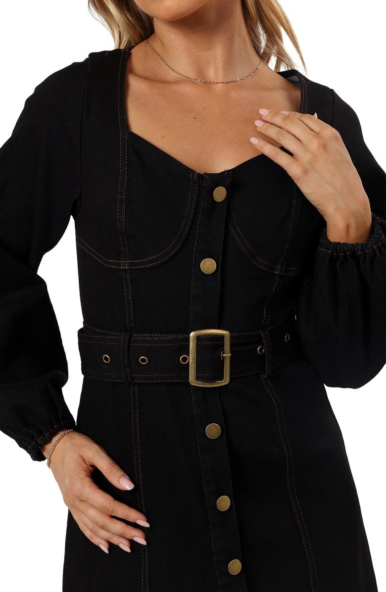 Petal & Pup Mateo Long Sleeve Belted Denim Maxi Dress, Alternate, color, Black