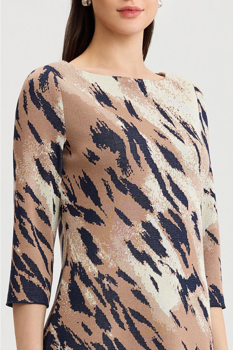 A-Line Abstract Animal Print Soft Knit Dress, Alternate, color, Taupe/Indigo/Almond/Ivory