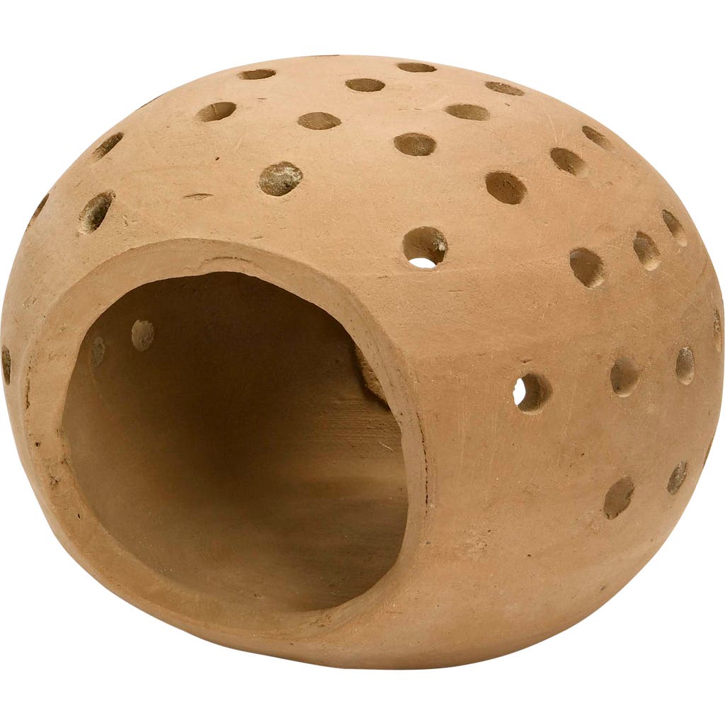 Storied Home Creative Co-op Handmade Terracotta Candle Holder With Cutouts In Brown