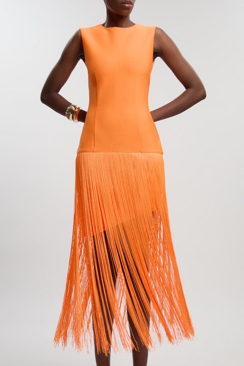 Form Fit Bandage Tassel Hem Mini Dress, Alternate, color, Orange