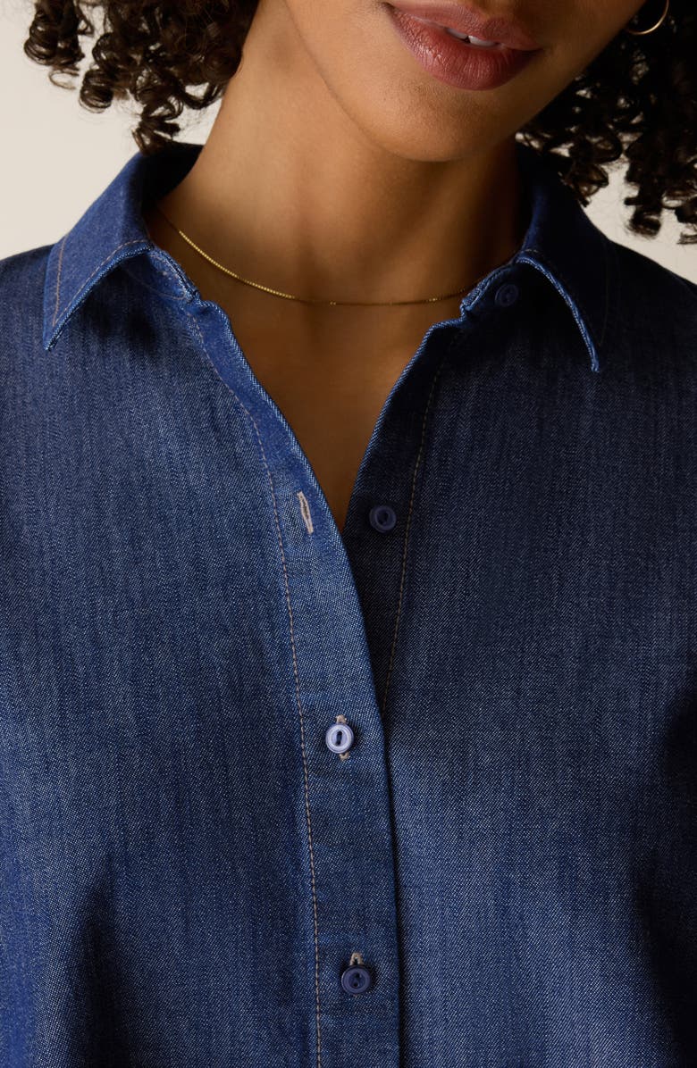 Eileen Fisher Button Front Denim Shirt, Alternate, color, Dark Indigo