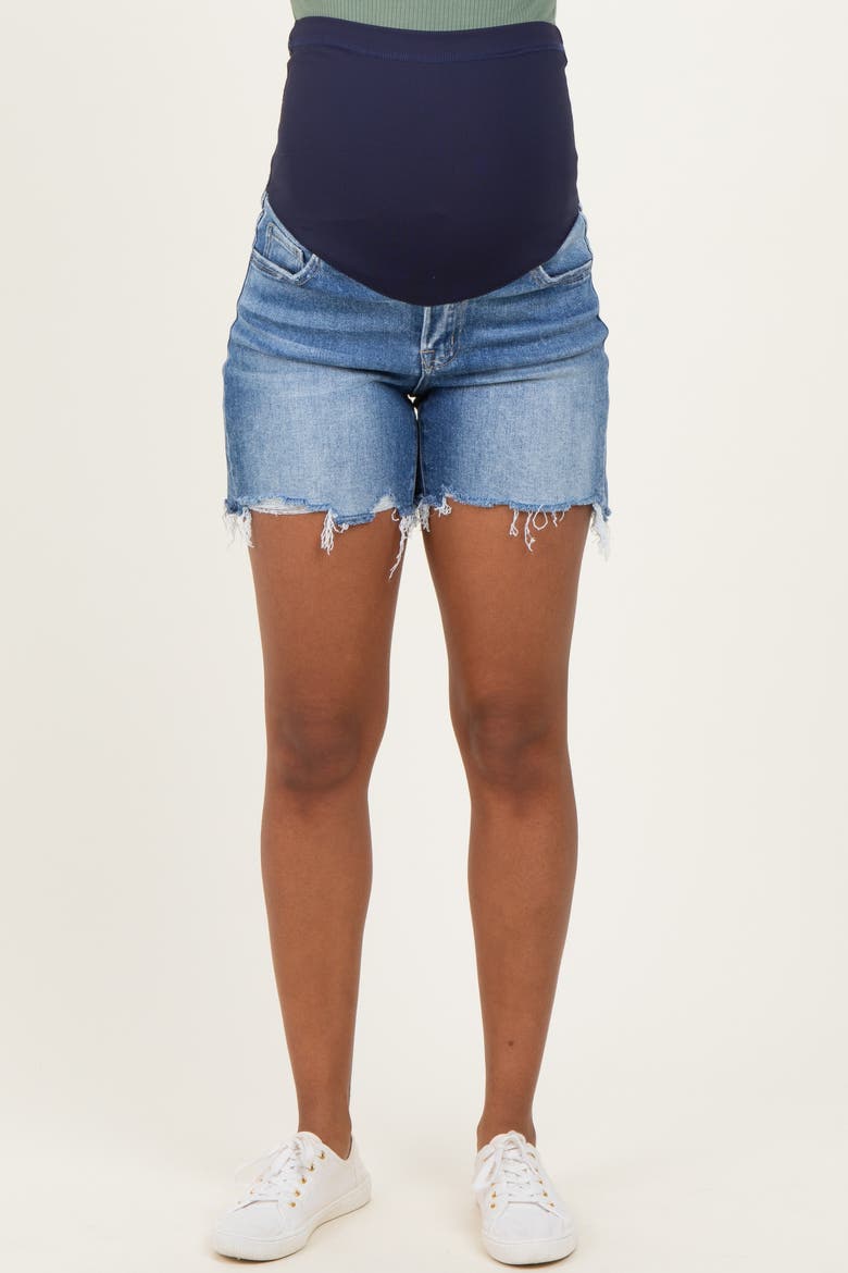 Distressed Frayed Hem Maternity Denim Shorts, Alternate, color, Blue