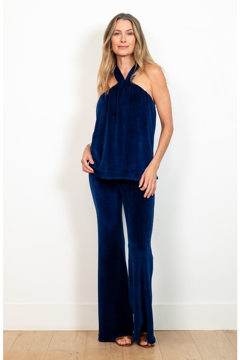 Cosmo Built-In Shelf Velour Halter Top, Alternate, color, Sapphire