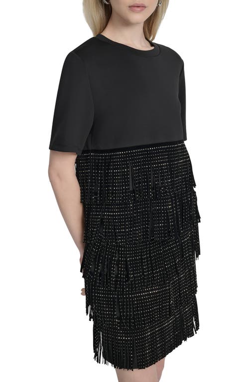 Dkny Stud Fringe T-shirt In Black