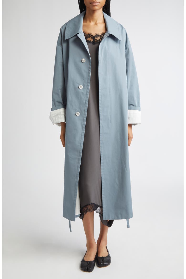 Water Repellent Cotton Gabardine Raincoat, Alternate, color, GREY BLUE
