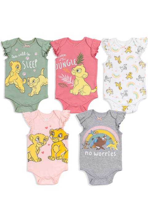 Lion King Girls' 5-Pack Short Sleeve Bodysuits