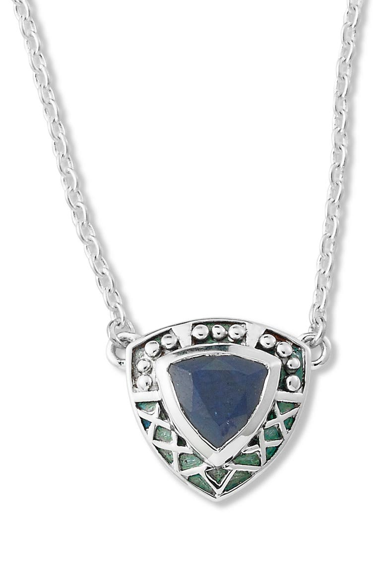 Emerald Shield Pendant Necklace, Main, color, BLUE
