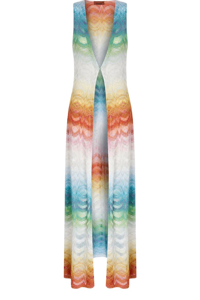 Long Gilet Cover-up In Shaded Lamé Viscose, Alternate, color, Multicoloured