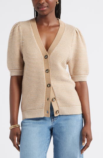 Links Puff Sleeve Wool Blend Cardigan