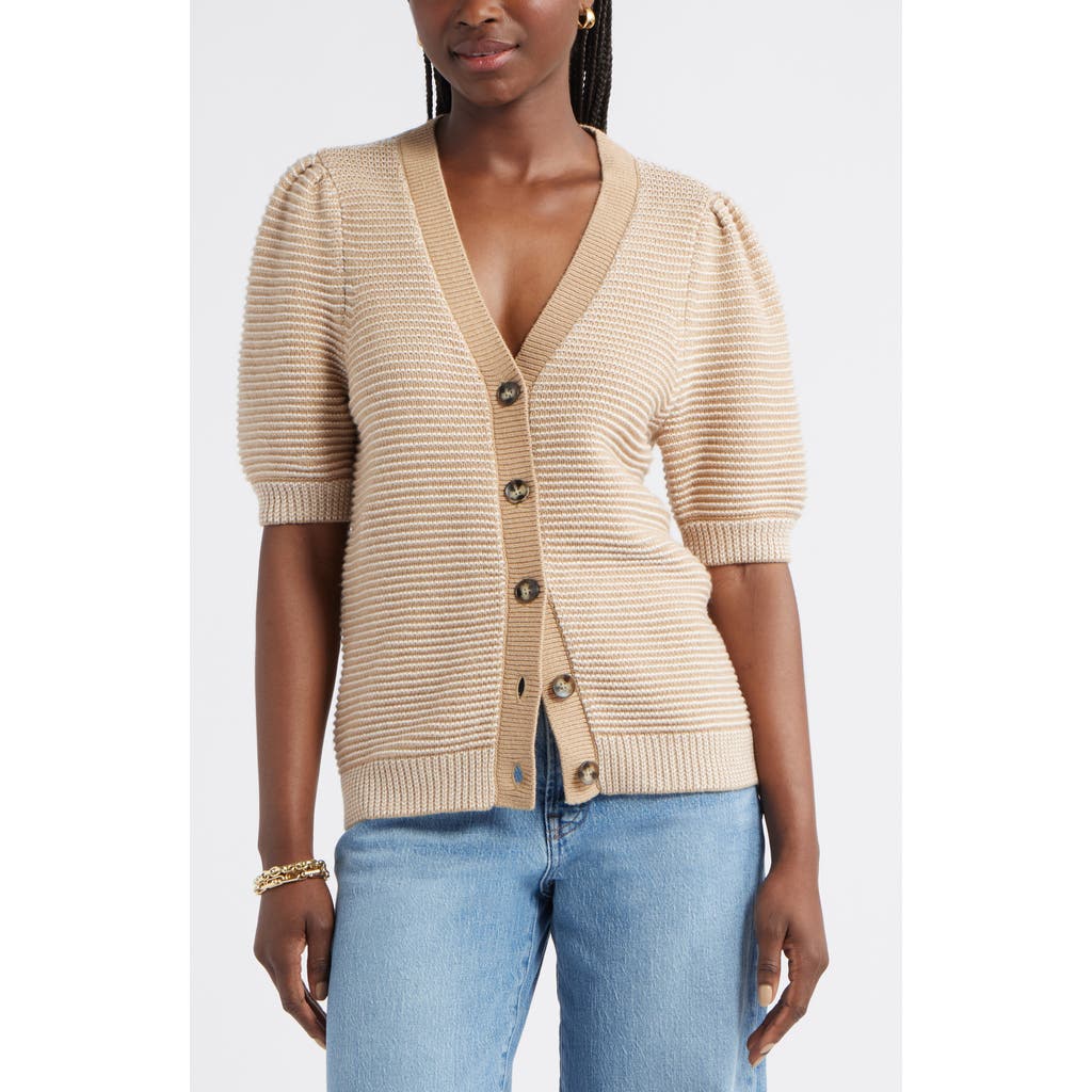 Caslonr Caslon(r) Links Puff Sleeve Wool Blend Cardigan In White