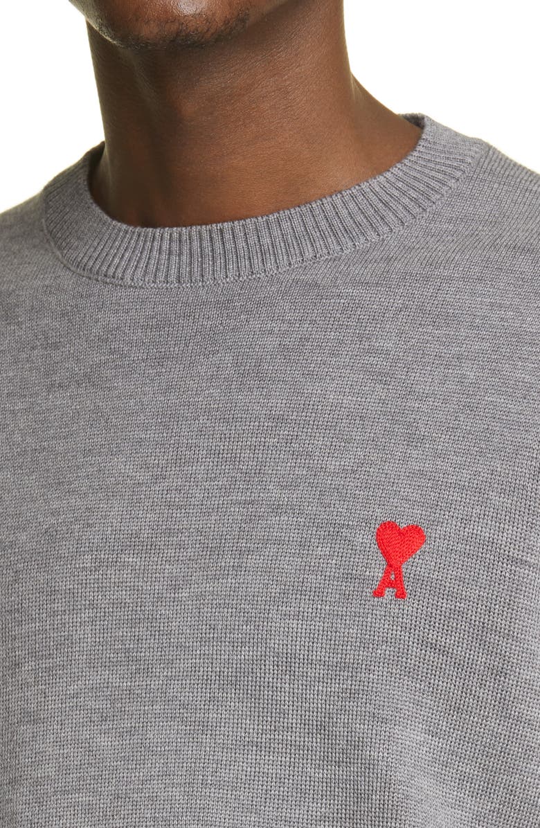 AMI Alexandre Mattiussi Ami de Couer Embroidered Merino Wool Sweater, Alternate, color, 