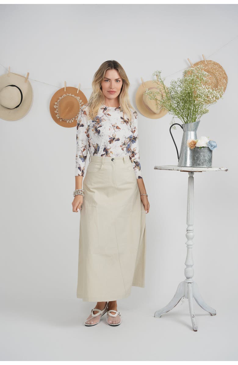 Faves Mineral Wash Godet Panel Front Zip Maxi Skirt, Alternate, color, Black