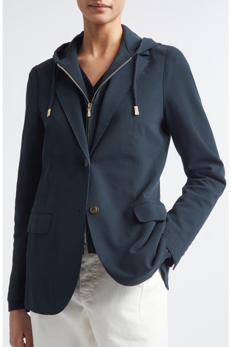 Cotton Blend Knit Blazer with Removable Hooded Bib, Alternate, color, NEW BLUE
