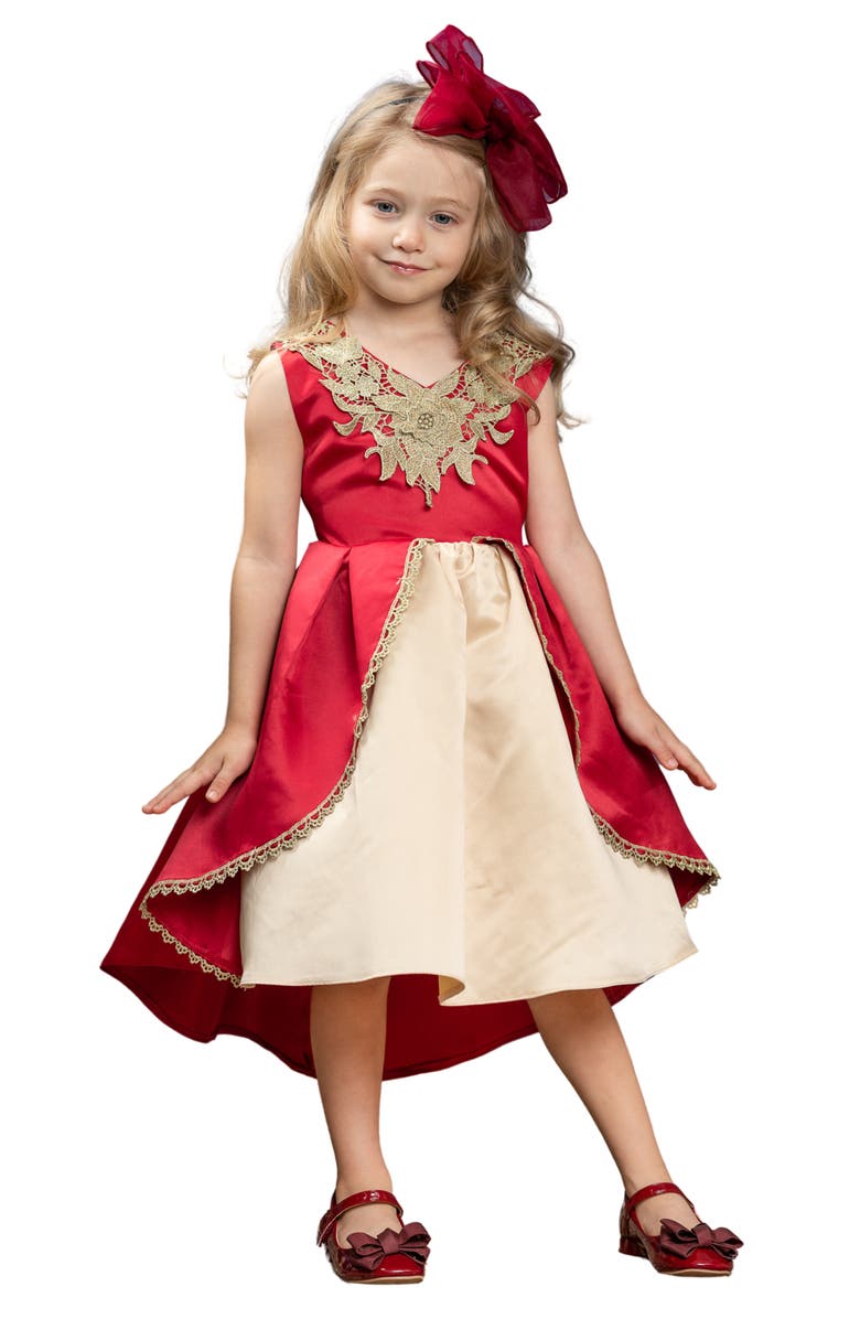 Mia Belle Girls Lovely Night Red Embroidered Holiday Dress, Main, color, Red