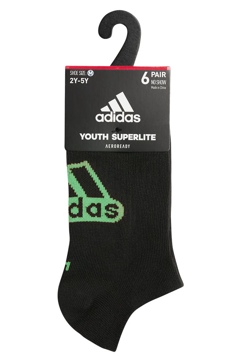 Kids' Superlite Classic 6-Pack No-Show Socks, Alternate, color, BLACK/ BRIGHT RED/ GREEN