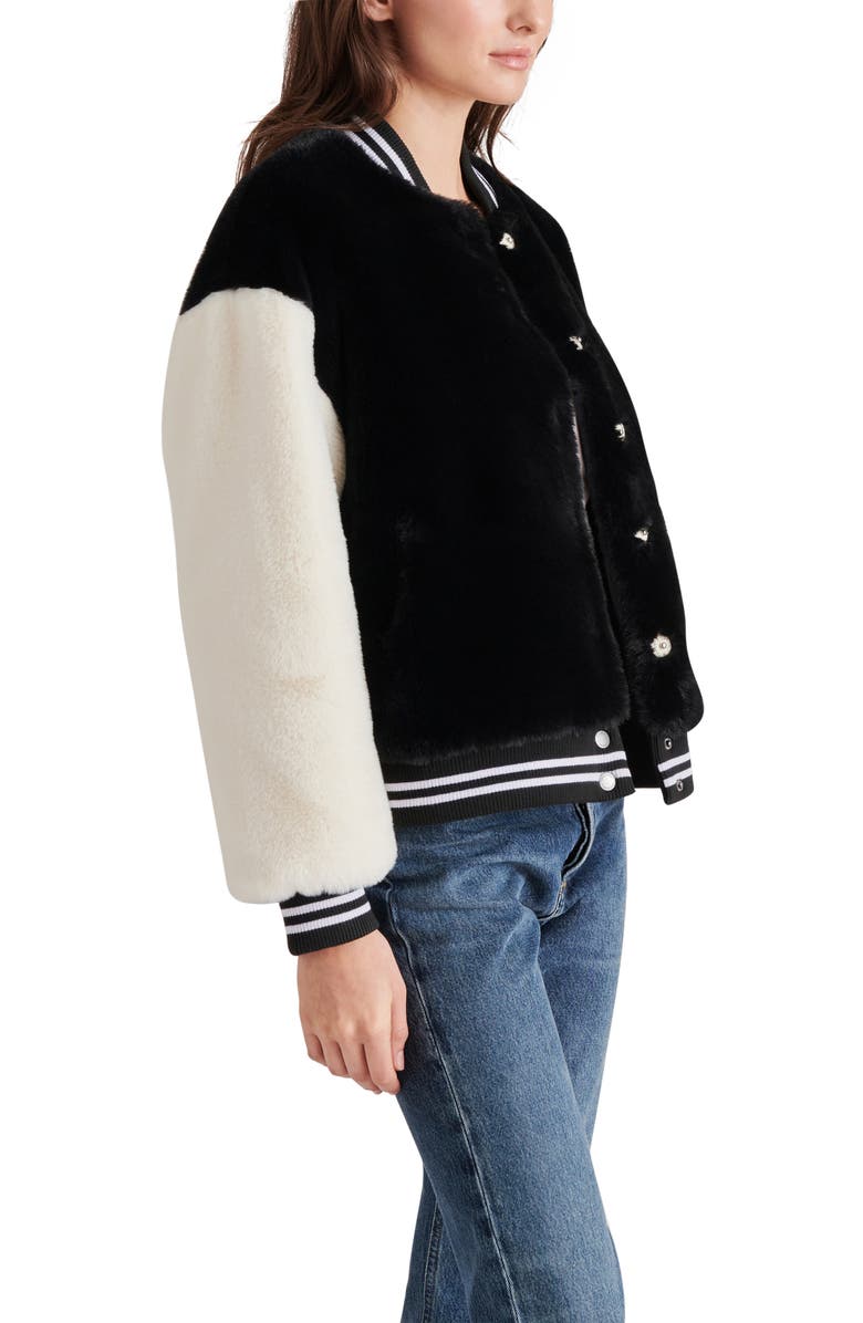 Steve Madden Faux Fur Varsity Jacket, Alternate, color,