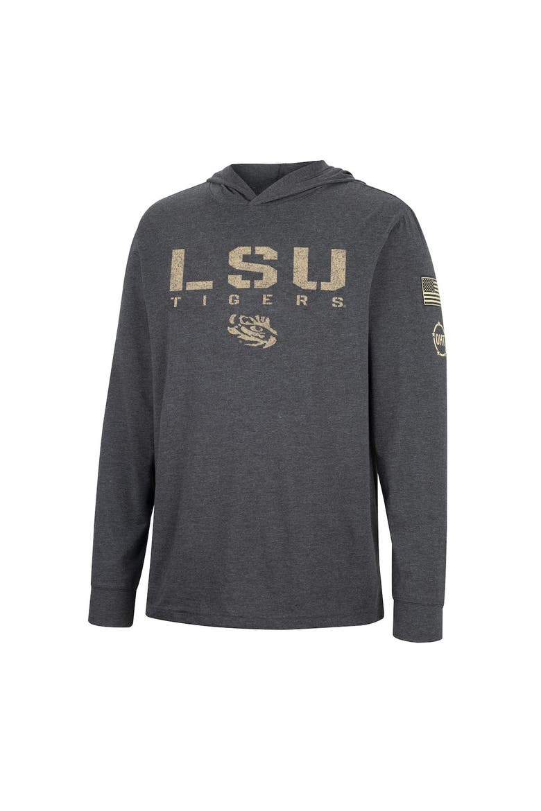 Men's Colosseum Heather Black LSU Tigers Team OHT Military Appreciation Long Sleeve Hoodie T-Shirt, Alternate, color, Black