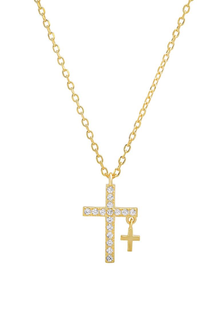 Cubic Zirconia Double Cross Pendant Necklace, Main, color, GOLD