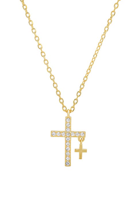 Cubic Zirconia Double Cross Pendant Necklace