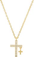 Queen Jewels Cubic Zirconia Double Cross Pendant Necklace