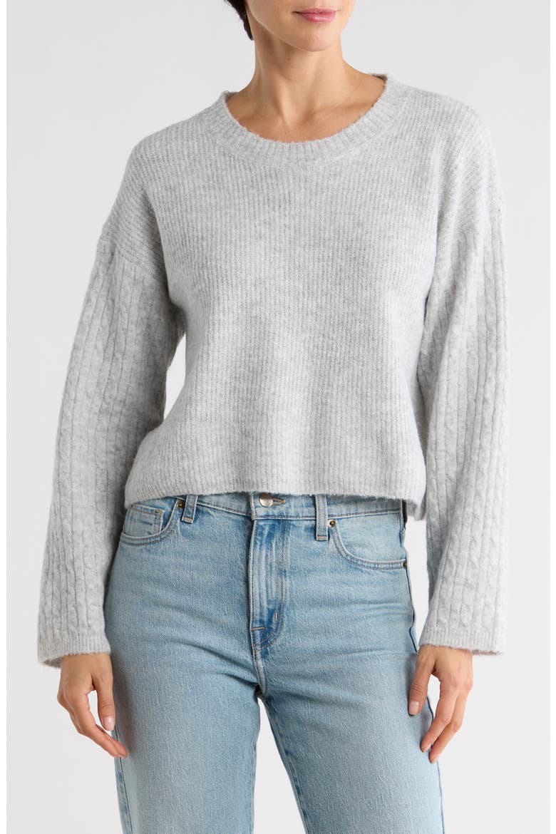 Cable Sleeve Sweater, Main, color, LIGHT HEATHER GREY