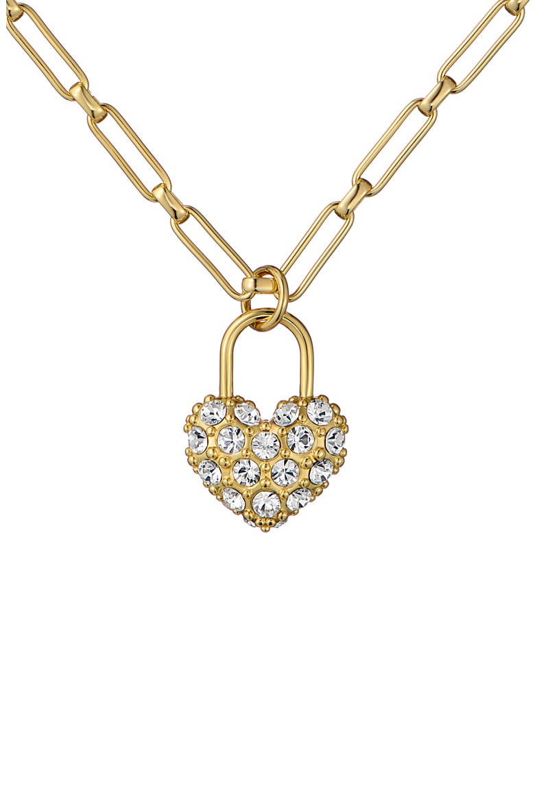Paris Statement Pavé Crystal Padlock Pendant Necklace, Main, color, GOLD TONE/ CLEAR CRYSTAL