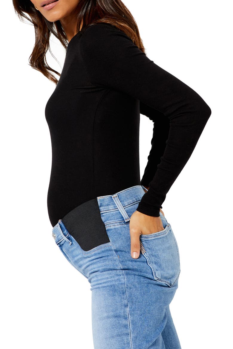 Ribbed Long Sleeve Maternity T-Shirt, Alternate, color, BLACK