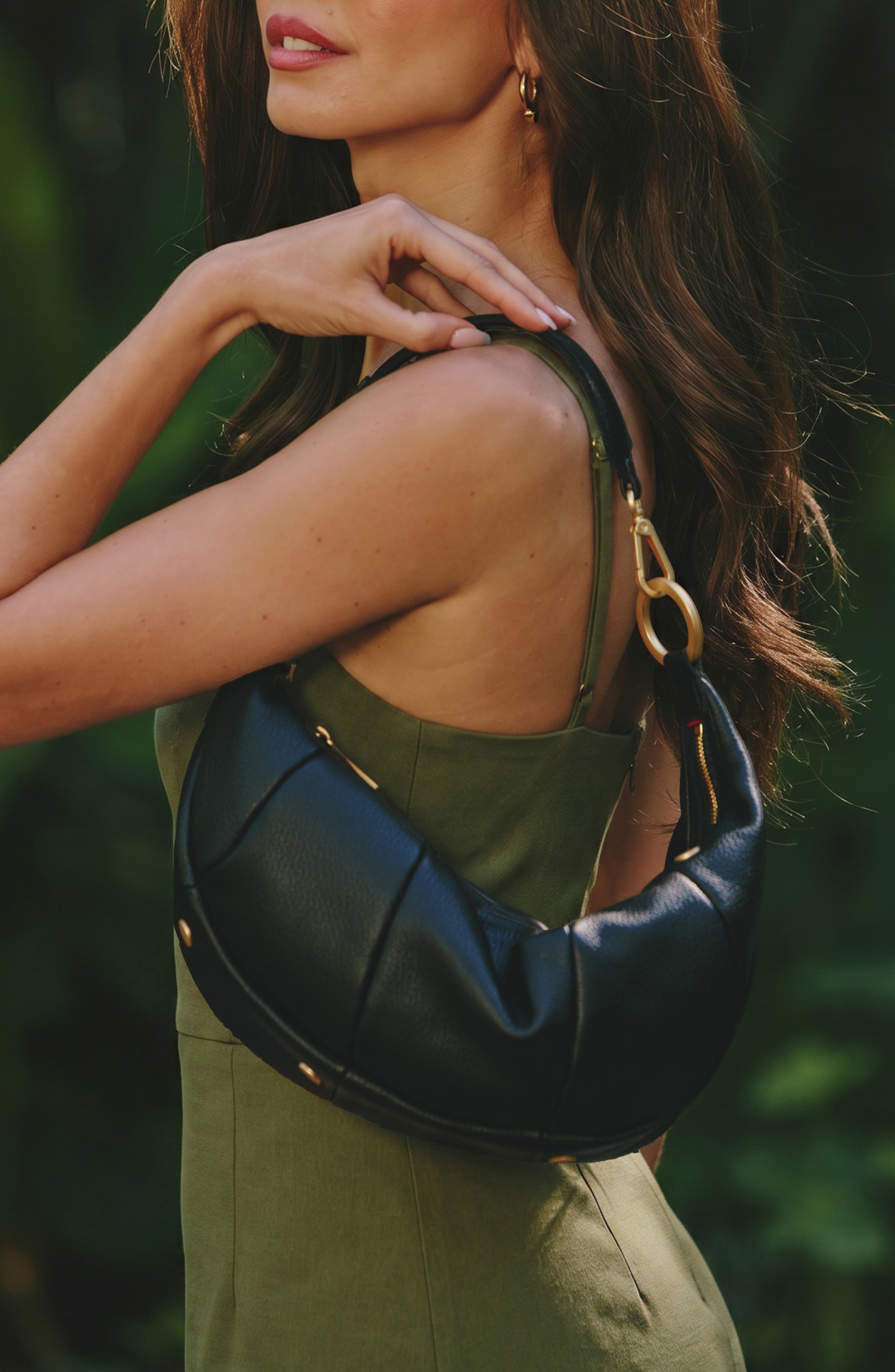 Medium Erica Leather Hobo Bag, Alternate, color, BLACK/ BRUSHED GOLD