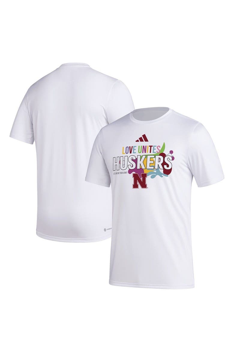 Men's adidas x Rich Mnisi Pride Collection White Nebraska Huskers Pregame AEROREADY T-Shirt, Main, color, White