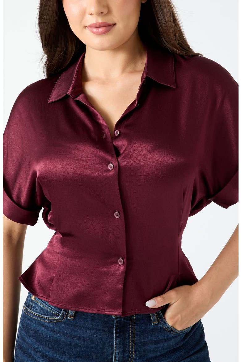 Julie Satin Tie Front Shirt, Alternate, color, BURGUNDY