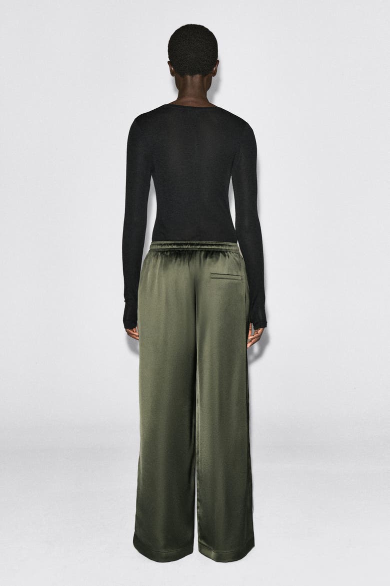 Pleated Satin Drawstring Pants, Alternate, color, KHAKI