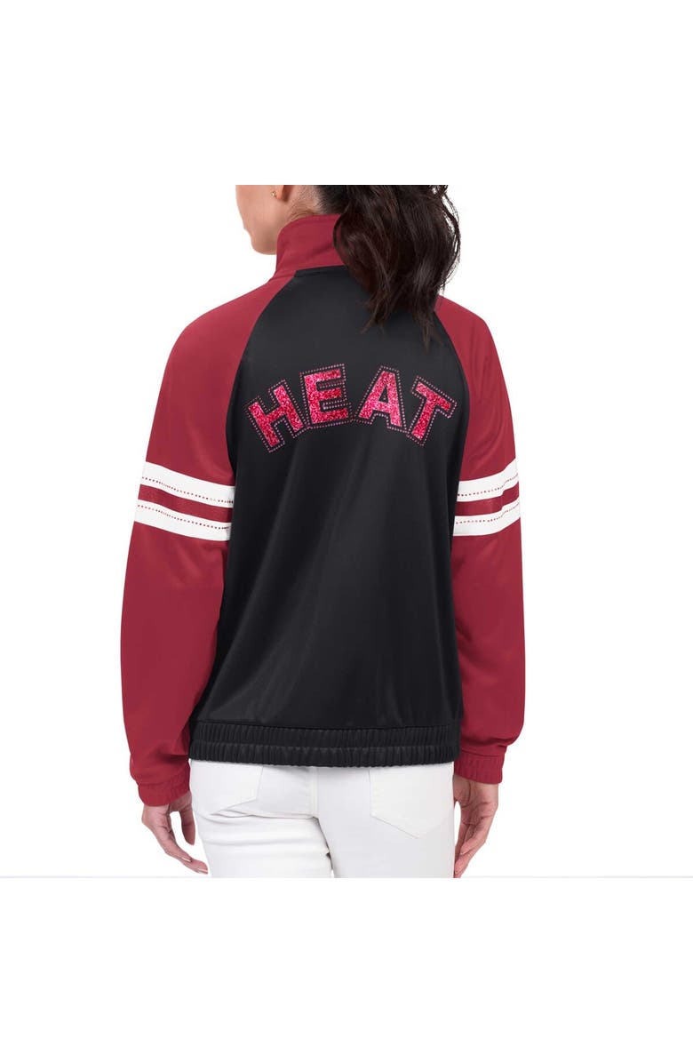 G-III 4HER BY CARL BANKS Women's G-III 4Her by Carl Banks Black Miami Heat Main Player Raglan Rhinestone Full-Zip Track Jacket, Alternate, color, Black