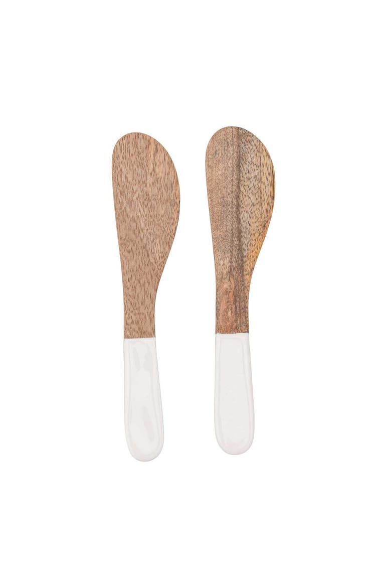 Tove White Enamel Mango Wood 2-Piece Serving Spreaders, Alternate, color, Brown
