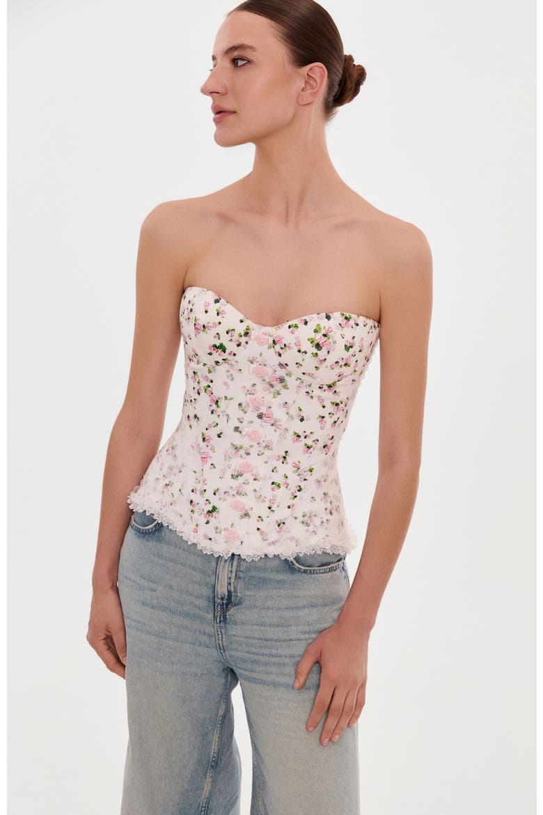 Structured Satin Corset Top With Rosebuds for Special Occasions, Alternate, color, Apple Blossom