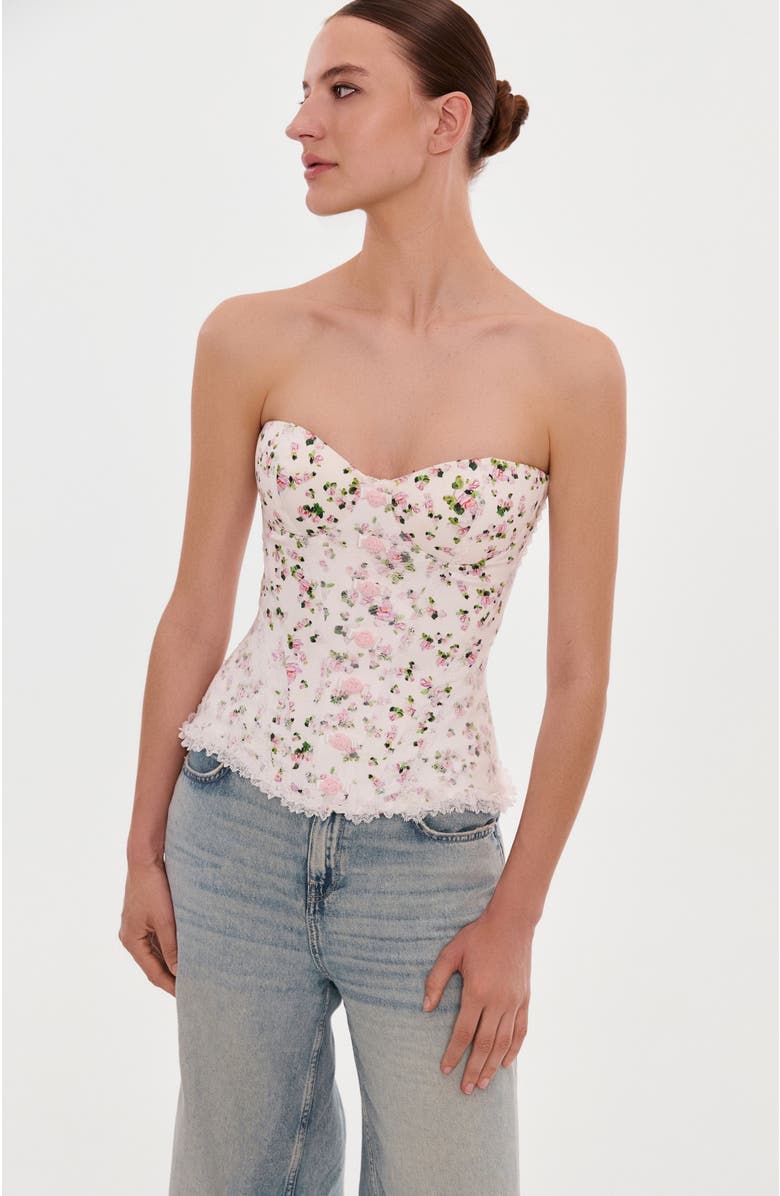 Milla Structured Satin Corset Top With Rosebuds for Special Occasions, Alternate, color, Apple Blossom