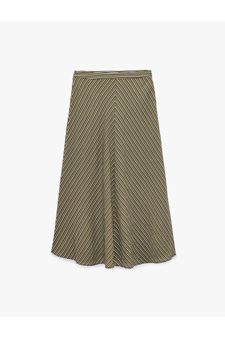 Striped A-Line Midi Skirt, Main, color, KHAKI STRIPE