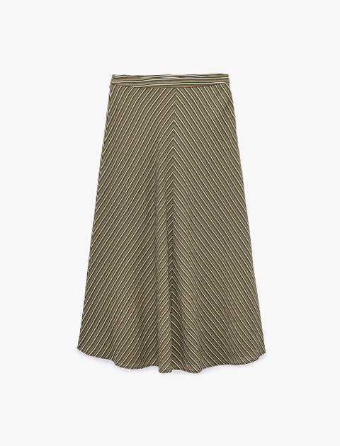 Striped A-Line Midi Skirt