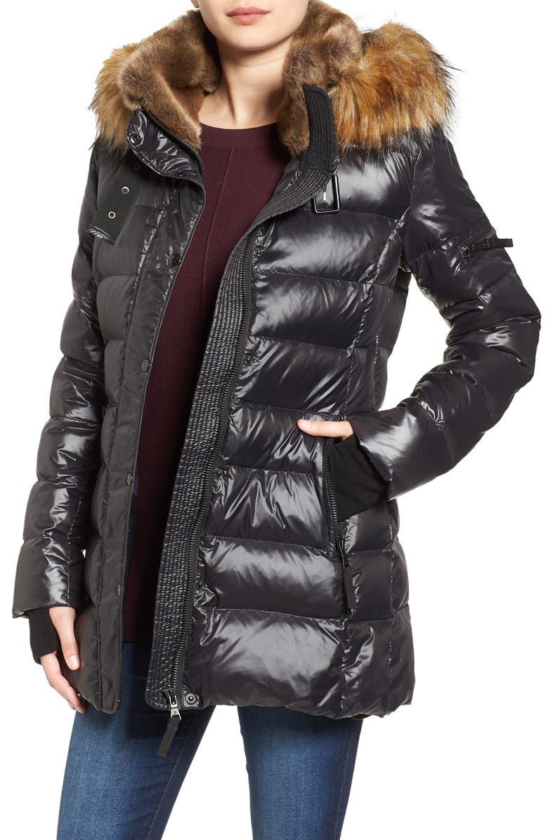 S13 'Chelsea' Gloss Down Jacket with Removable Hood and Faux Fur Trim, Main, color, 