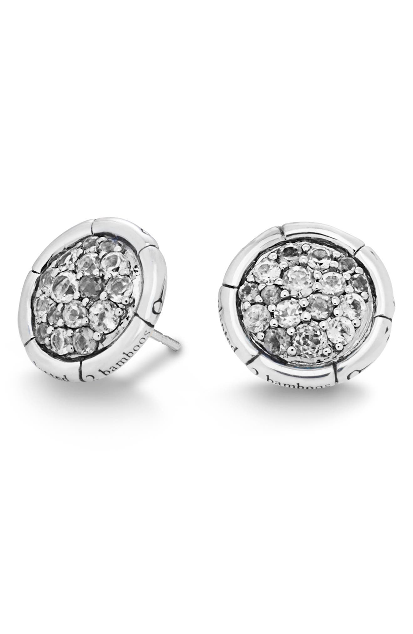 John Hardy Sterling Silver Pave White Topaz Bamboo-Textured Circle Stud Earrings