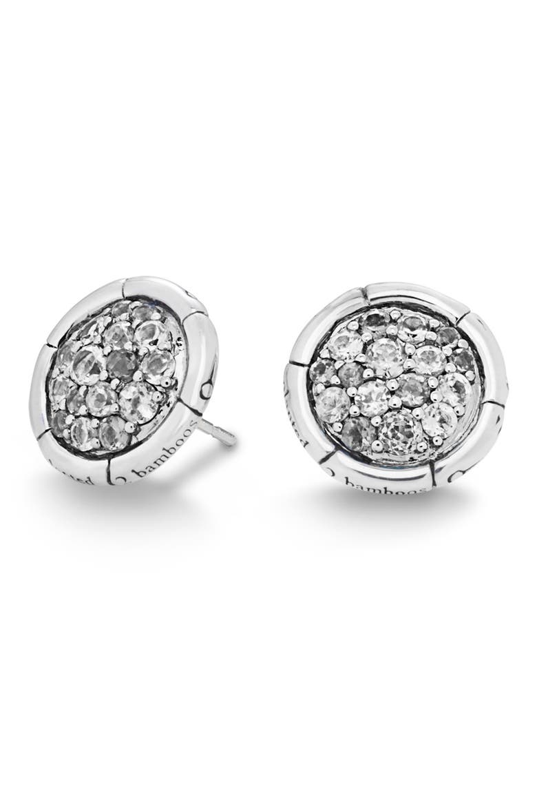 Sterling Silver Pave White Topaz Bamboo-Textured Circle Stud Earrings, Main, color, WHITE