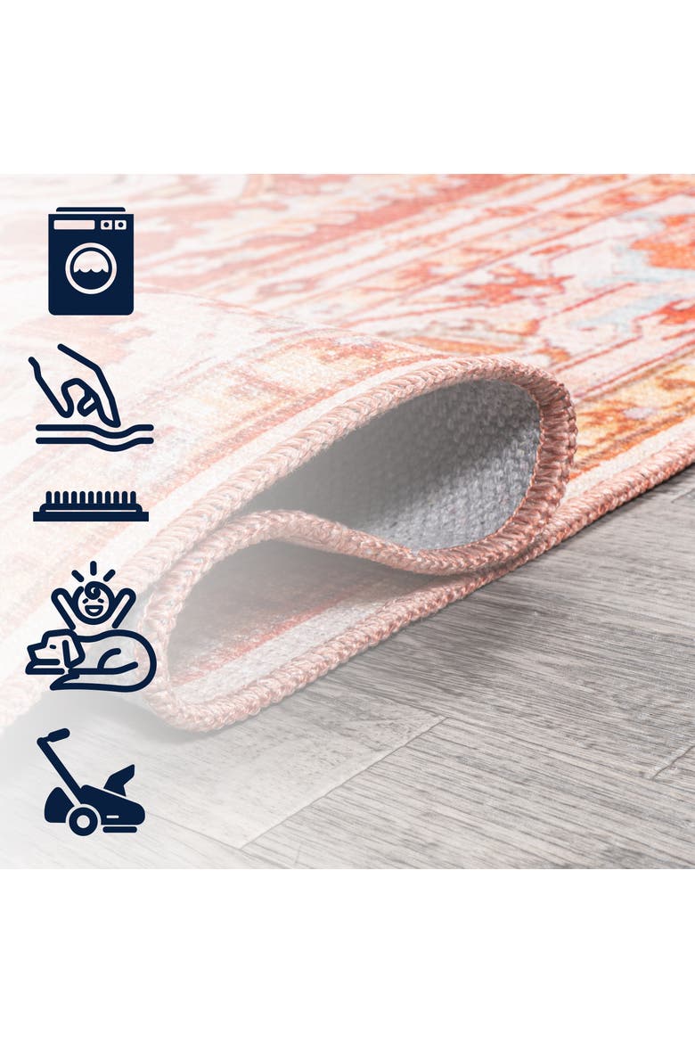 Asa Ornate Medallion Machine-Washable Round Area Rug, Alternate, color, Orange/Cream - Round