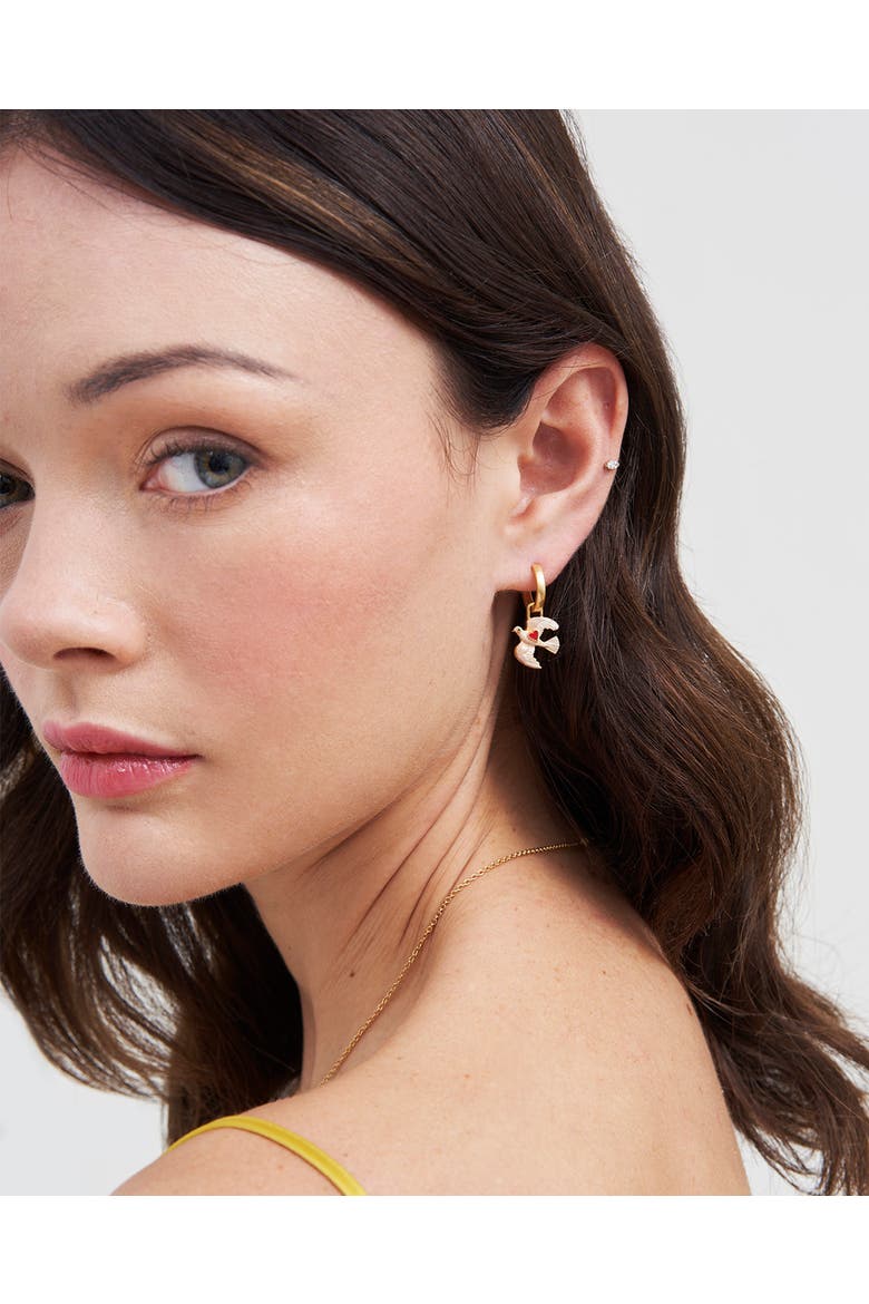 Love Dove Huggie Earrings, Alternate, color, Gold