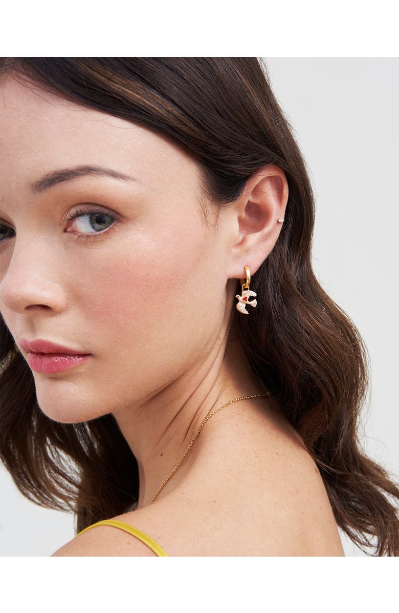 Fable England Love Dove Huggie Earrings, Alternate, color, Gold