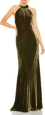 Mac Duggal Velvet Halter Column Gown